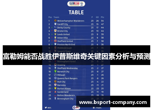 富勒姆能否战胜伊普斯维奇关键因素分析与预测 富勒姆能否战胜伊普斯维奇关键因素分析与预测