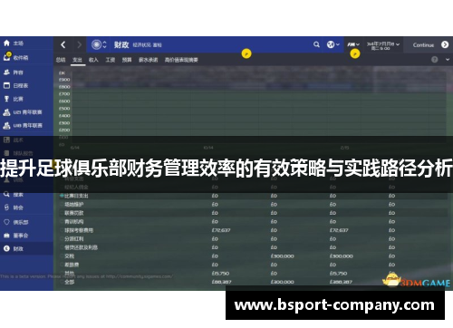 提升足球俱乐部财务管理效率的有效策略与实践路径分析 提升足球俱乐部财务管理效率的有效策略与实践路径分析